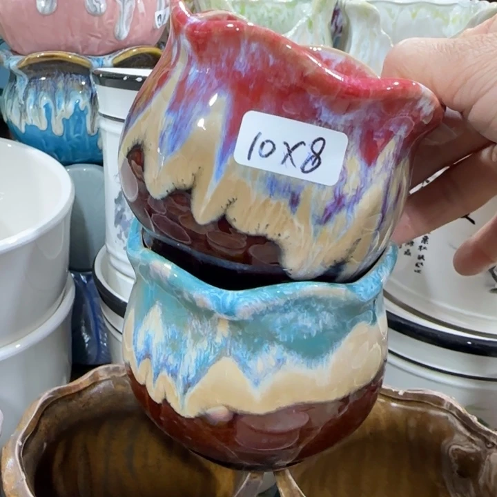 凑9块包邮，有孔，陶瓷花盆