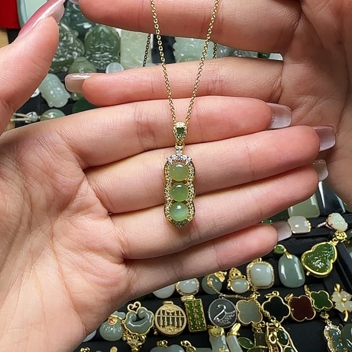 颈饰银S925镶嵌和田玉送链子送绳