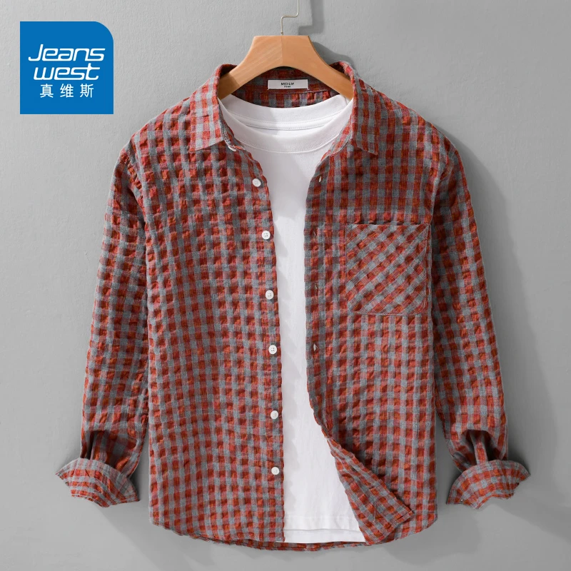 真维斯立领衬衫男长袖高级感2025新款日系重磅休闲衬衣潮流夏季装