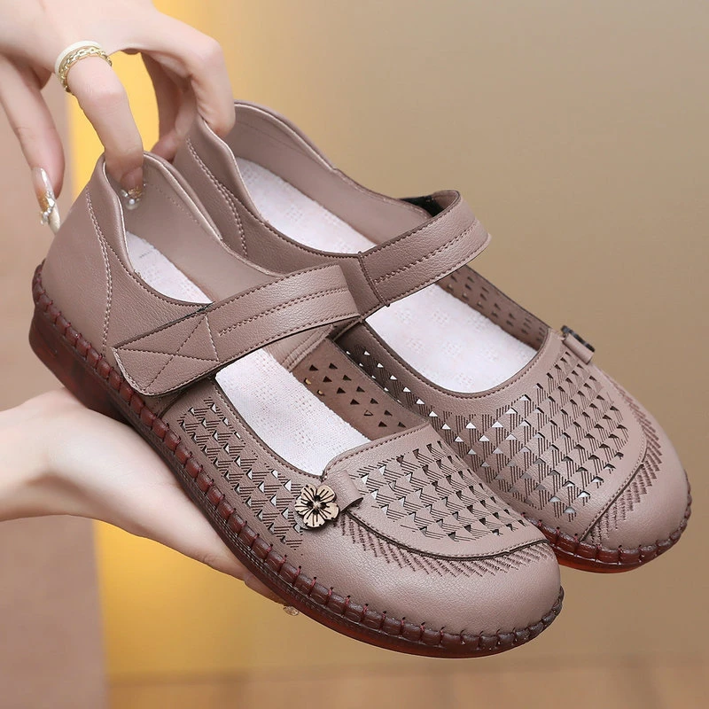 夏季老人女鞋老北京布鞋透气休闲妈妈鞋牛筋底软底镂空网眼奶奶鞋