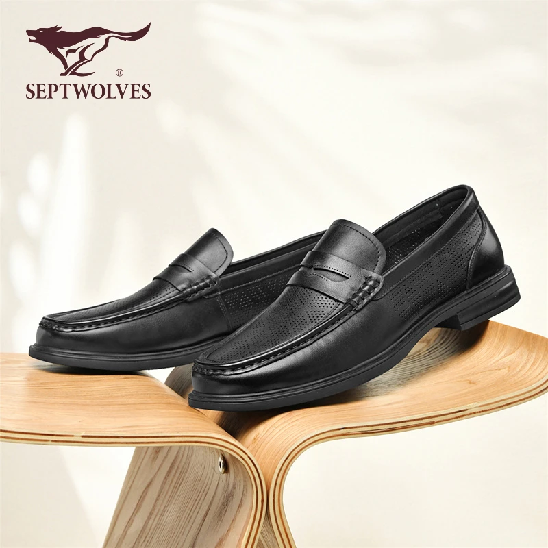 七匹狼男鞋透气真皮商务休闲开车舒适一脚蹬豆豆鞋乐福鞋9954
