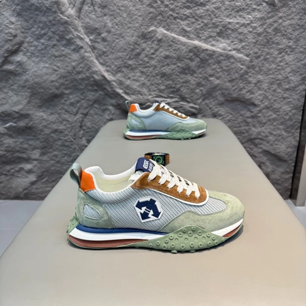 透气车缝线休闲风拼色平跟网面鞋情侣夏季高智淡人风