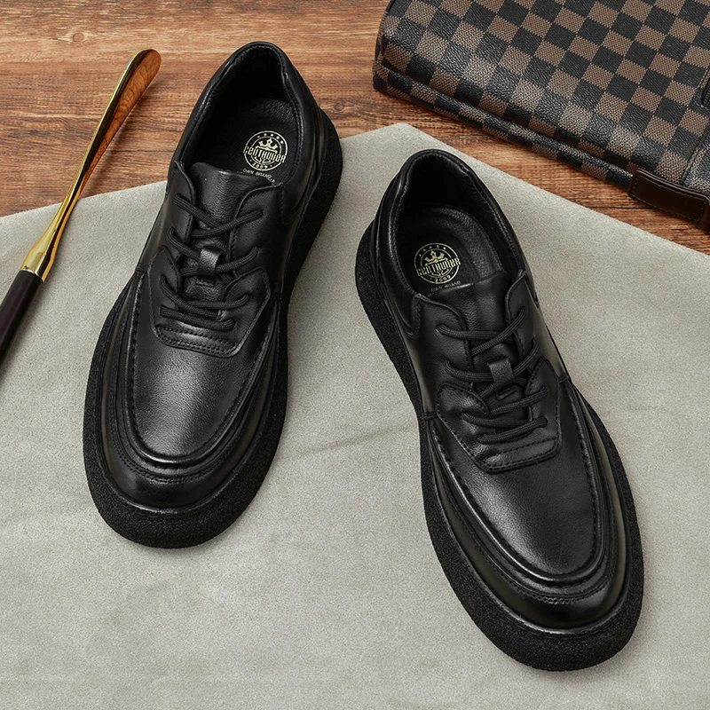 男士皮鞋头层牛皮新款英伦百搭平底板鞋年轻系带潮流时尚男鞋9970