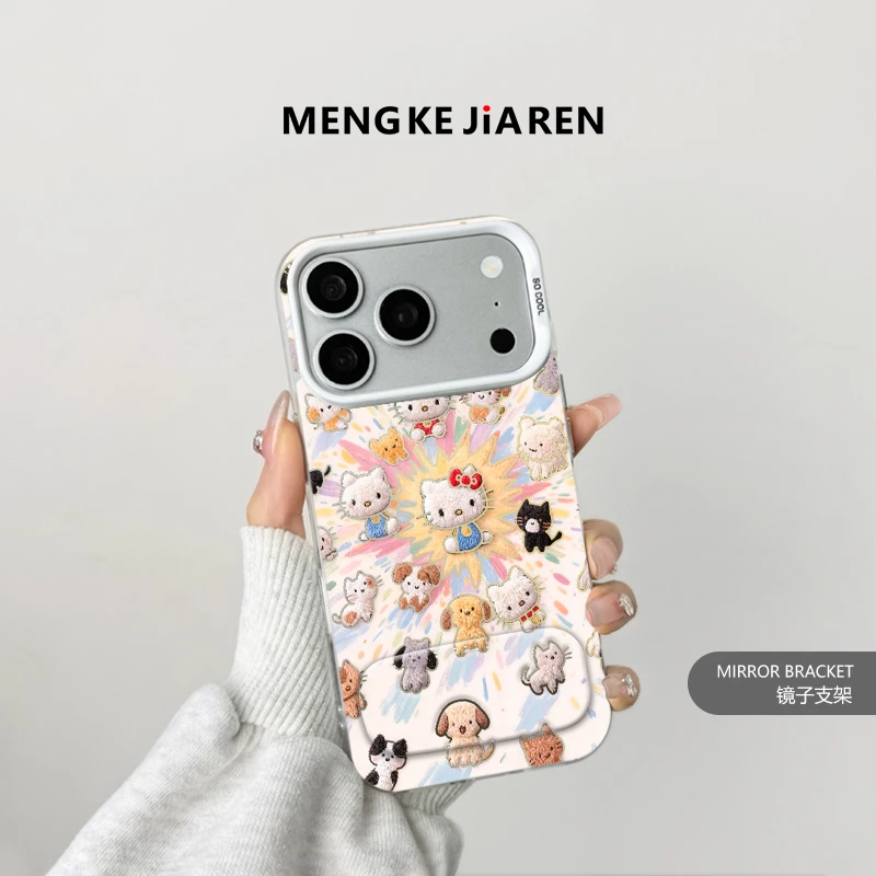 适用iPhone苹果17彩银手机壳华为 荣耀 oppo 小米 VIVO镂空凯蒂猫