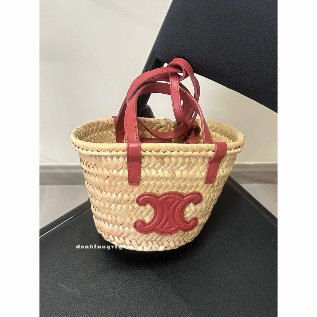 95新 Celine/思琳 celine 红皮mini菜篮子斜挎包K