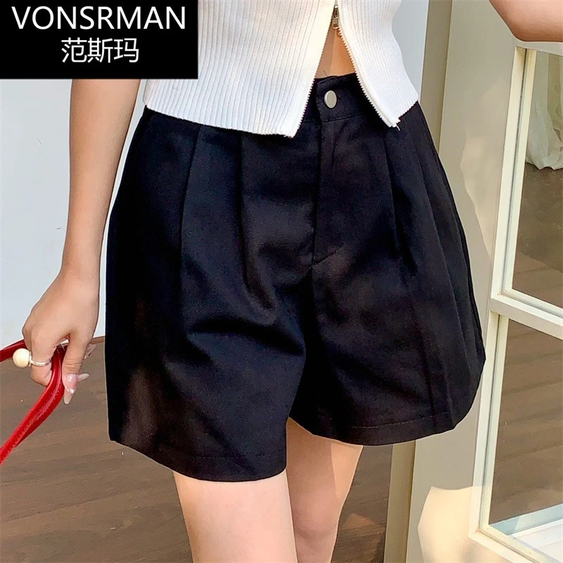 黑色工装短裤女夏季薄款小个子高腰显瘦A字宽松直筒阔腿五分裤潮