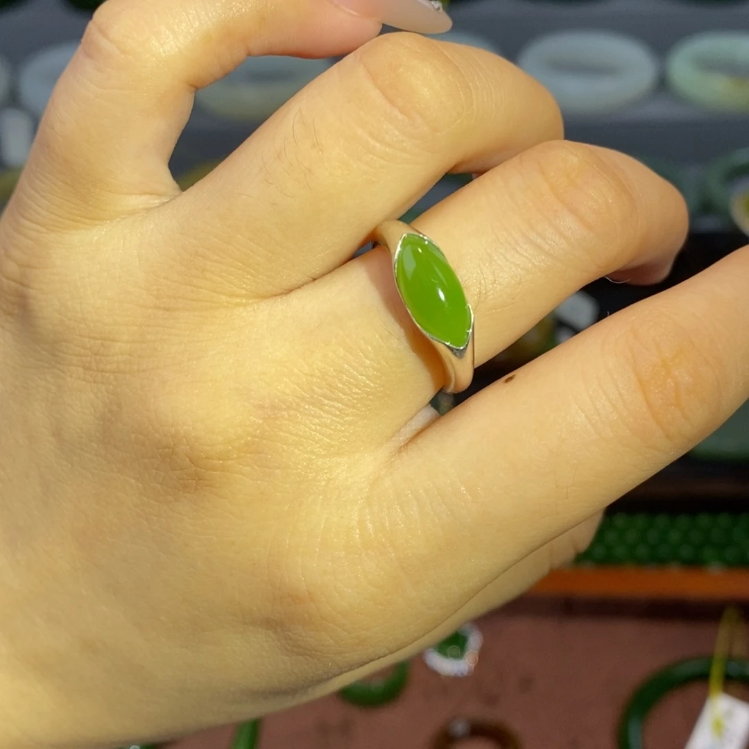 和田玉（碧玉）银S925镶嵌戒指