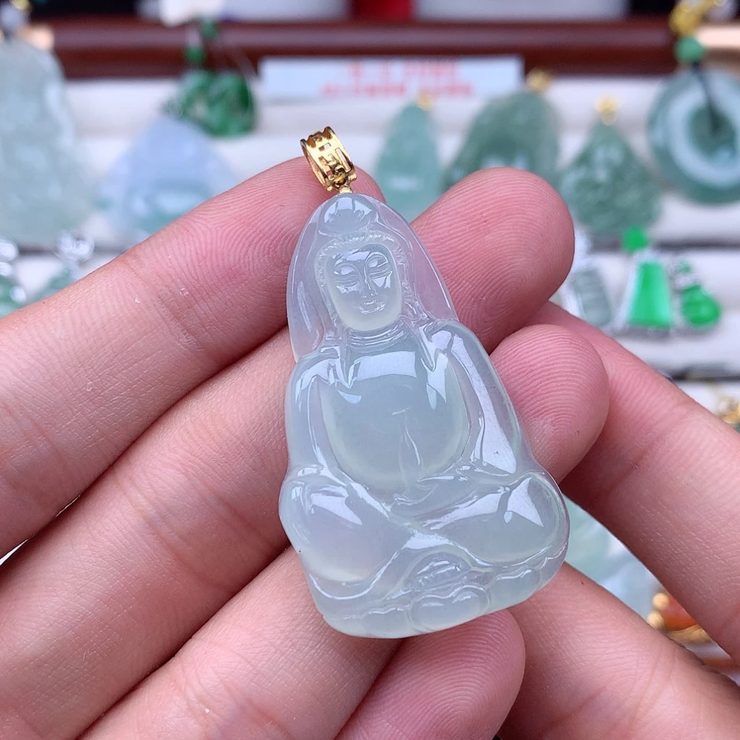 翡翠18K金镶嵌吊坠(不含链)