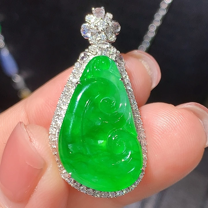 翡翠18K金镶嵌吊坠(不含链)