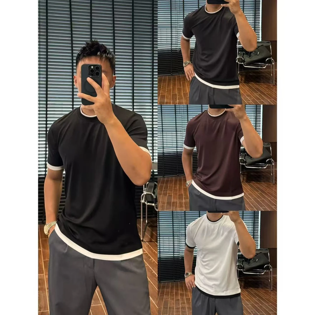 【爵派尔/莫代尔/假两件】圆领宽松型四季日常撞色短袖T恤+113