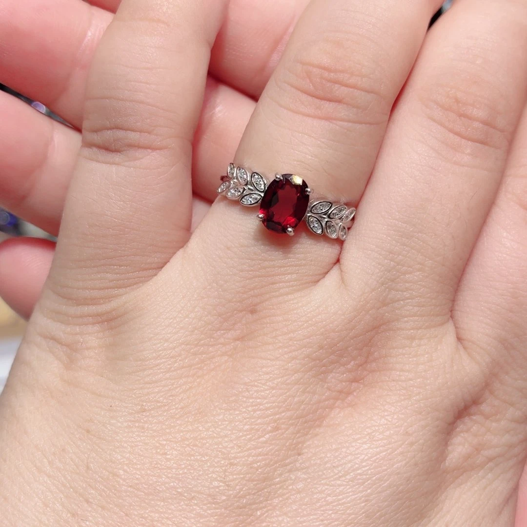 石榴石戒指银S925镶嵌