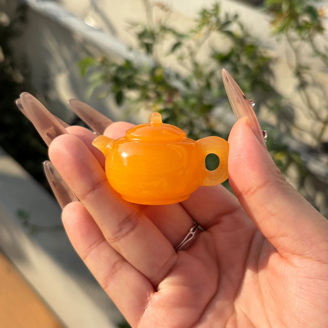 印尼石金田黄天然石料茶壶手把件