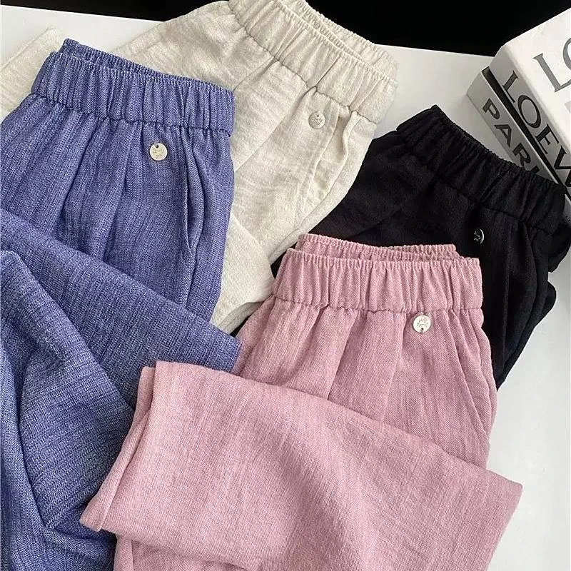 【高品质亚麻裤】2025夏薄新款高腰慵懒宽松休闲阔腿通勤Y62297