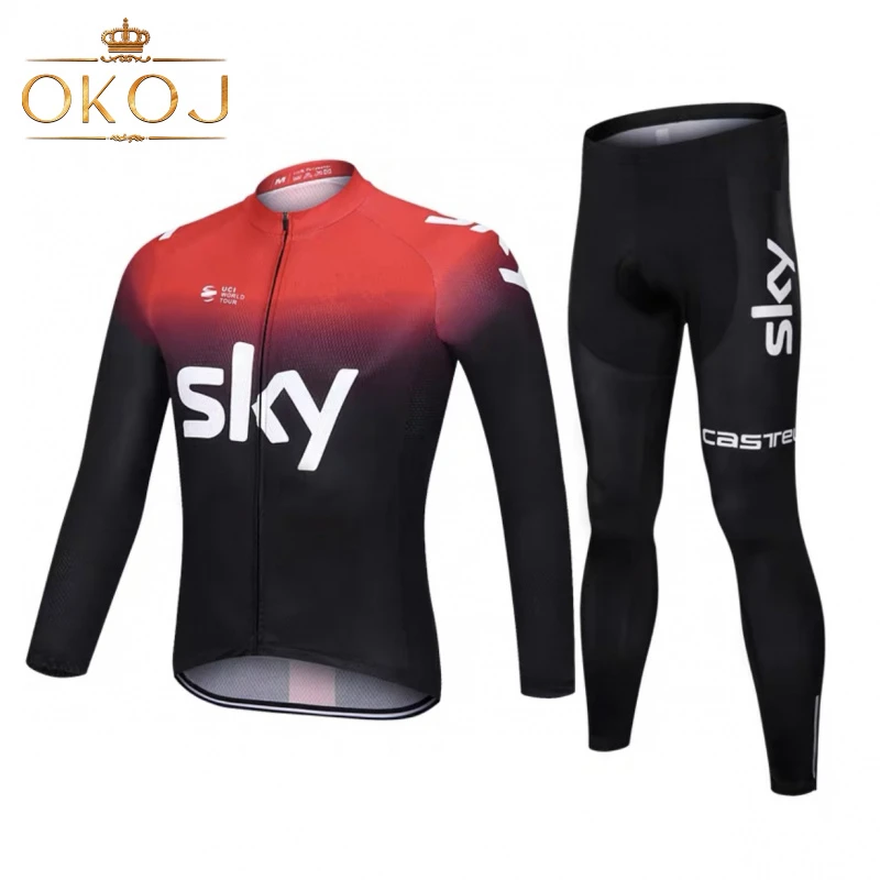 OKOJ骑行服套装男黑红配色速干透气秋季新款公路自行车长袖单车服
