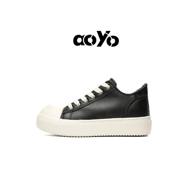 aoyo秋冬季简约时尚百搭板鞋男厚底增高翘头德比鞋女街头潮流穿搭