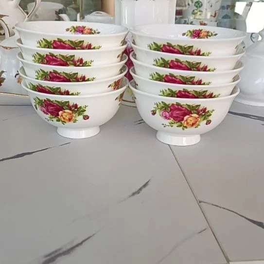 10个骨质瓷玫瑰手工贴花口径12厘米高6.3厘米茶碗