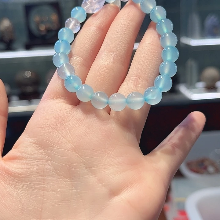 水晶手链未镶嵌蓝玉髓粉晶