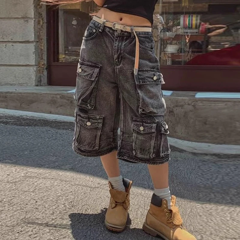 DDNX美式高街重工多口袋七分工装牛仔裤男女同款中性宽松百搭中裤