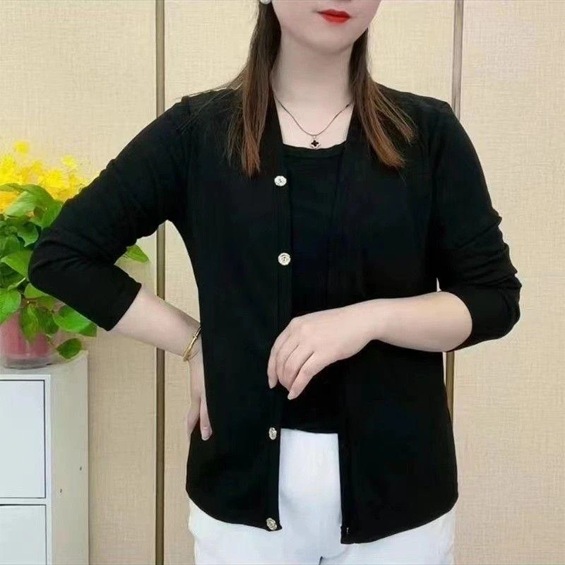 女士外套纯色开衫秋季新款洋气时尚外搭中年妈妈装宽松显瘦上衣