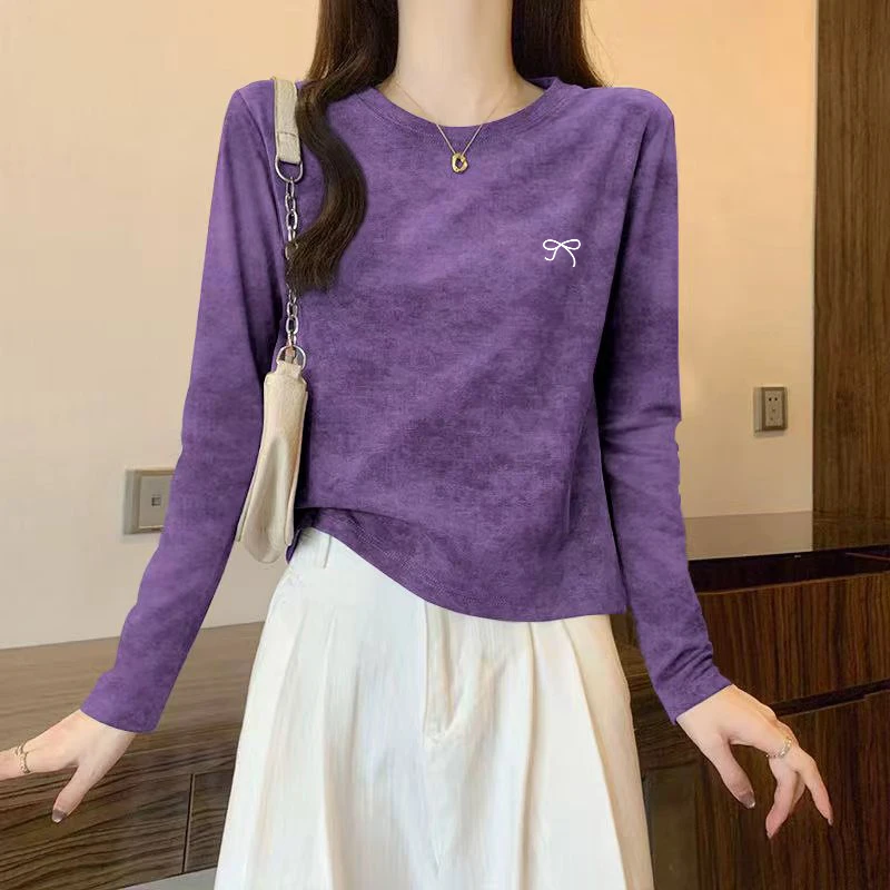 2025新款设计感正肩扎染长袖t恤女百搭设计感上衣打底衫春秋冬季