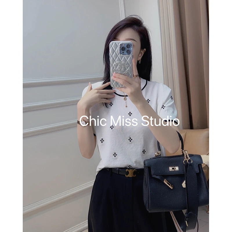 【白色】3255超柔软新款高品质圆领四叶草上衣