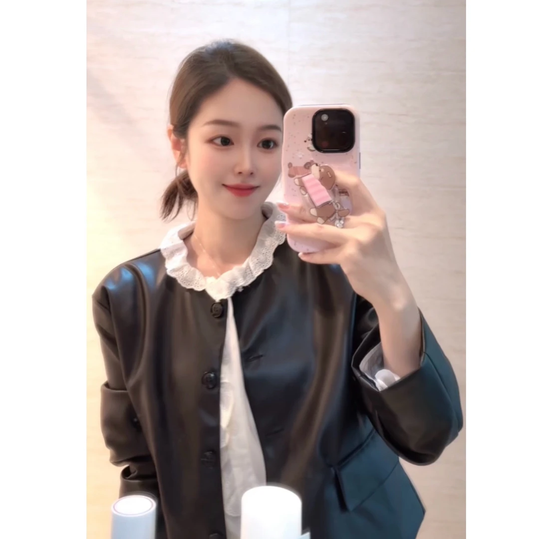 BINGQING➕  春 自留新款休闲简约韩版皮衣外套~