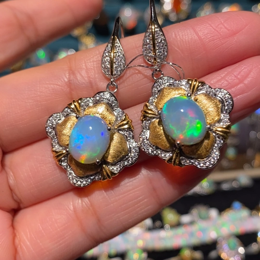 欧泊银S925镶嵌耳饰