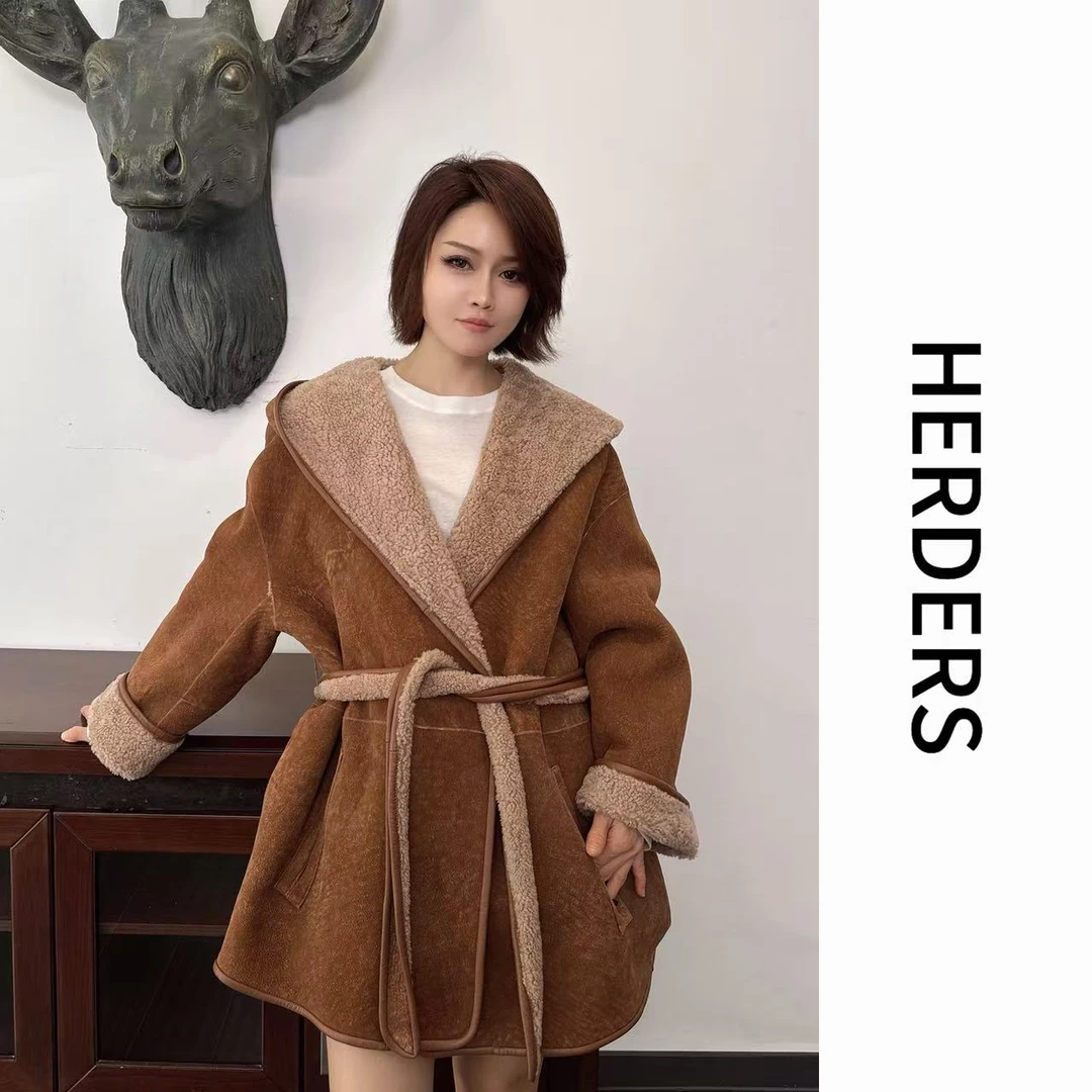 HERDERS 双色潮流时尚皮毛一体外套 40539