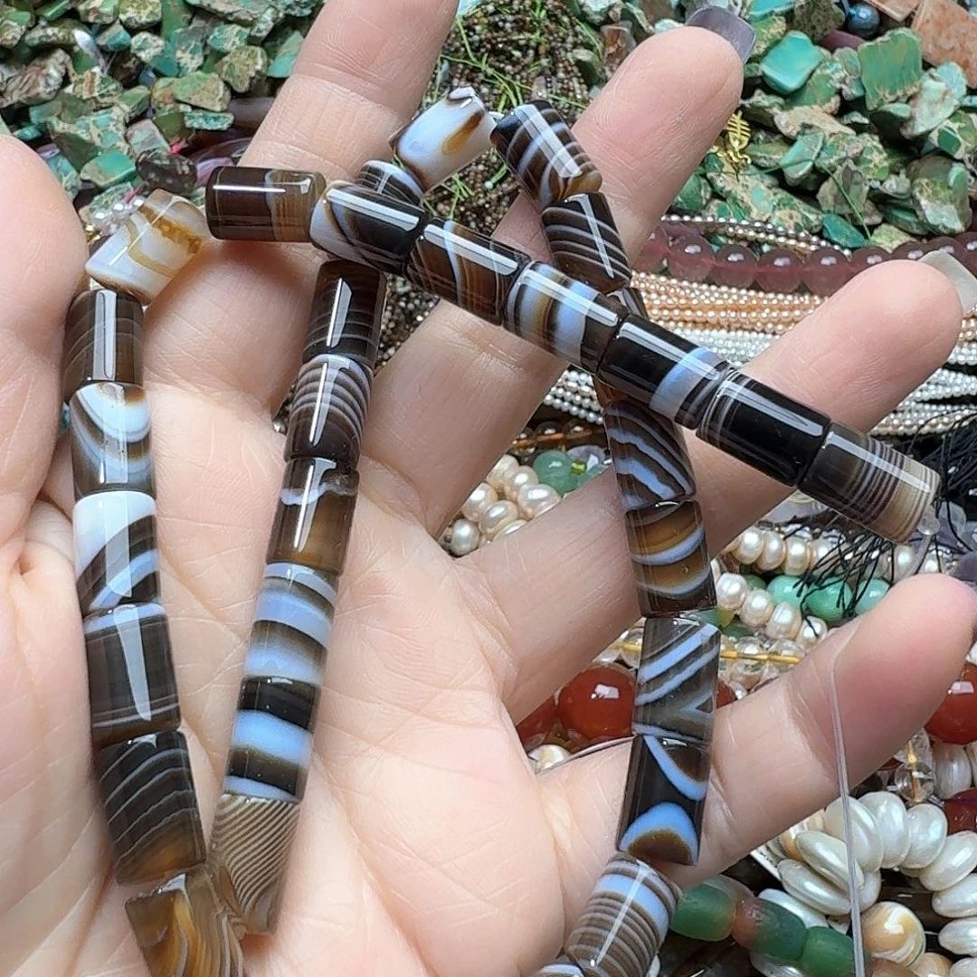 玛瑙/玉髓未镶嵌珠宝半成品一条8x12m蚕丝桶珠