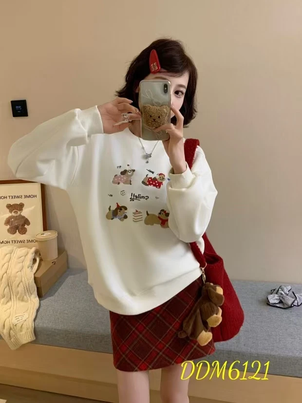 【苏苏精选】S6121刺绣圆领小狗百搭气质设计新年款卫衣