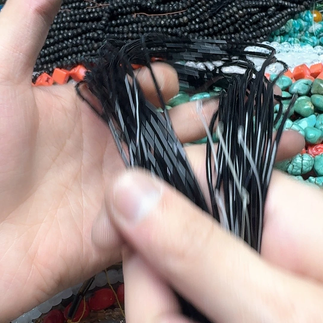 玛瑙/玉髓未镶嵌珠宝半成品2条2x6m黑玛瑙管珠