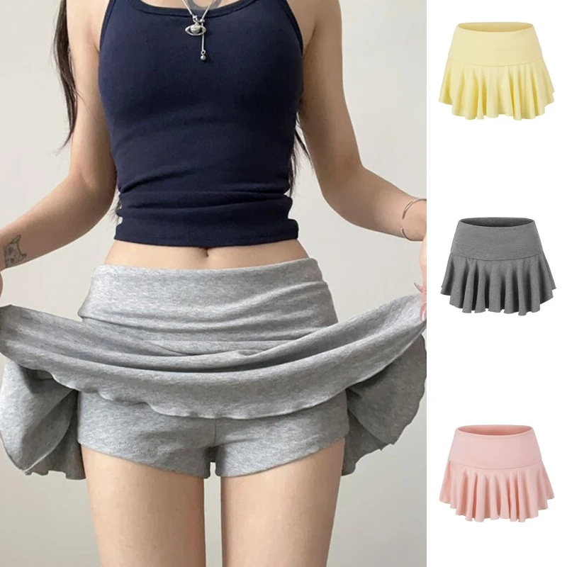 韩系松弛感运动短裙女夏季新款高腰垂感a字半身裙辣妹翻腰百褶裙