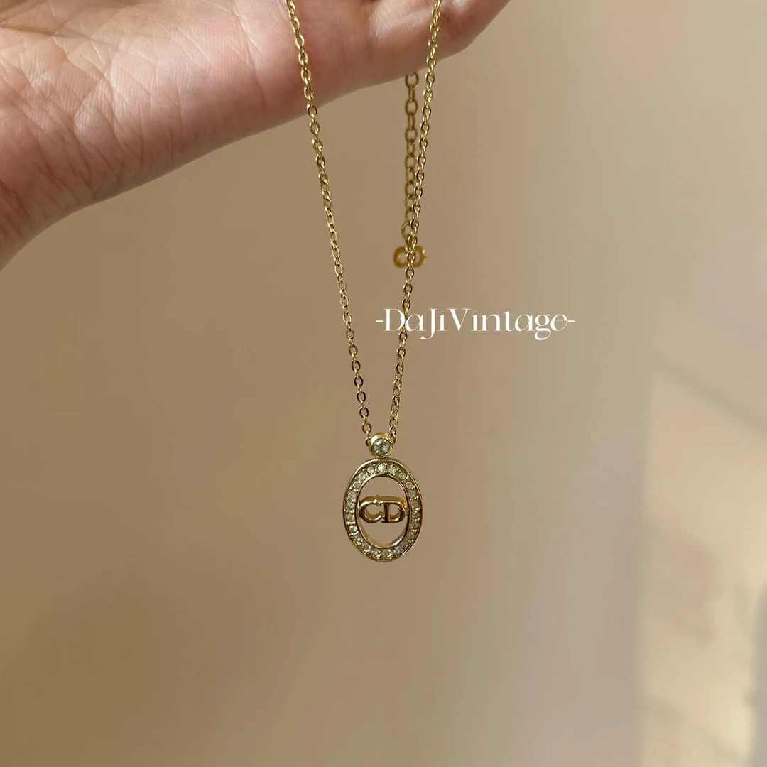 95新 DIOR/迪奥 大吉中古/Dior迪奥椭圆cd镂空带钻项链