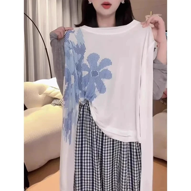 独特设计感印花微透防晒T恤女夏季2025新款小个子通勤简约ins上衣