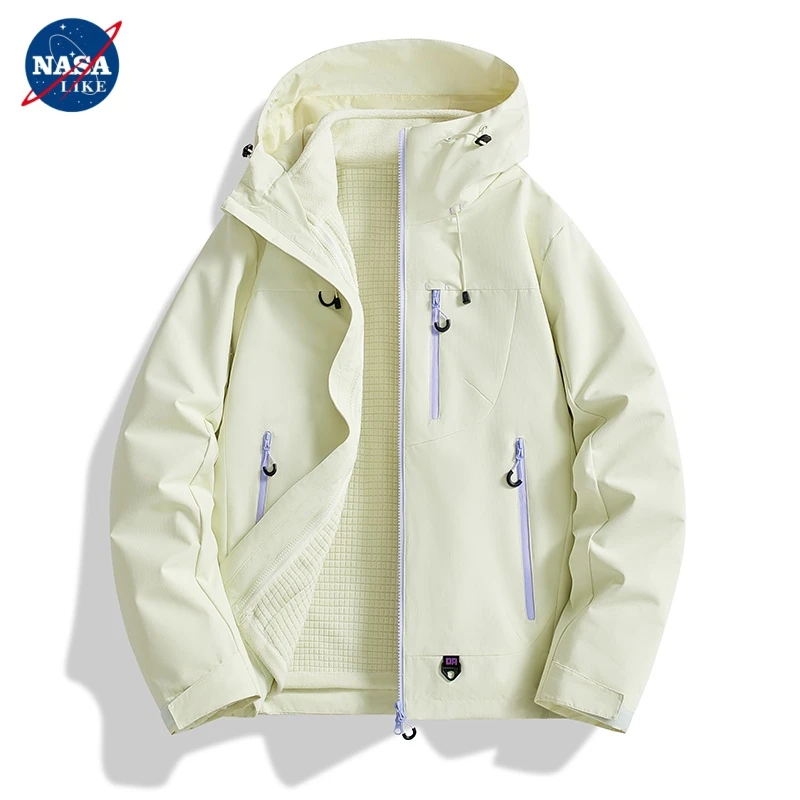 NASA三合一秋季冲锋衣多巴胺防泼水防风可拆卸连帽外套登山服