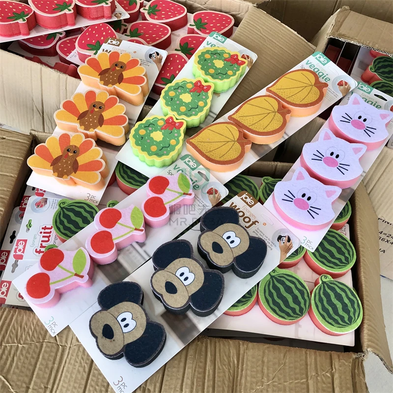 外单 一卡3个卡通海绵擦洗碗双面擦百洁布吸水刷锅碗