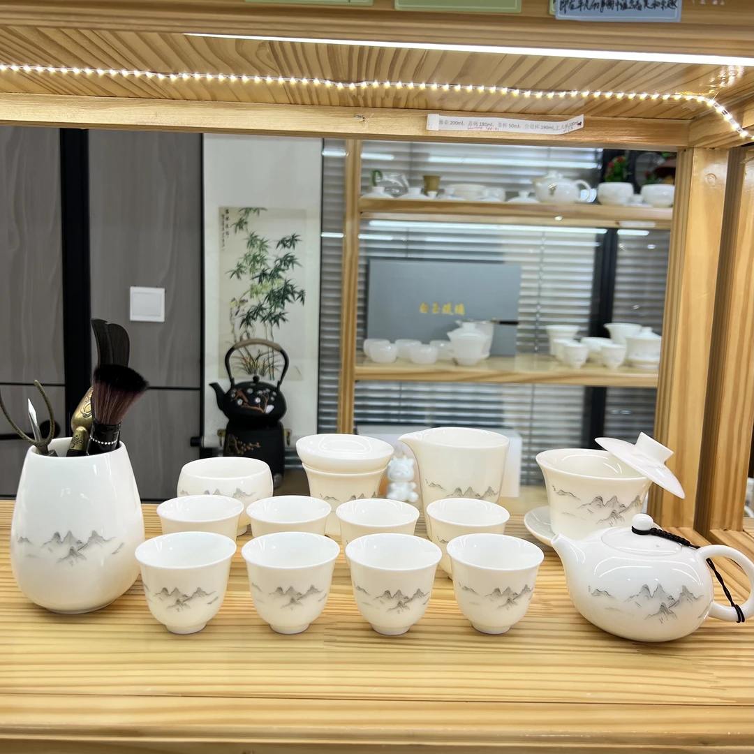 顶峰相见14件+六君子  白瓷功夫茶具悬停盖碗西施壶套装 安全包装