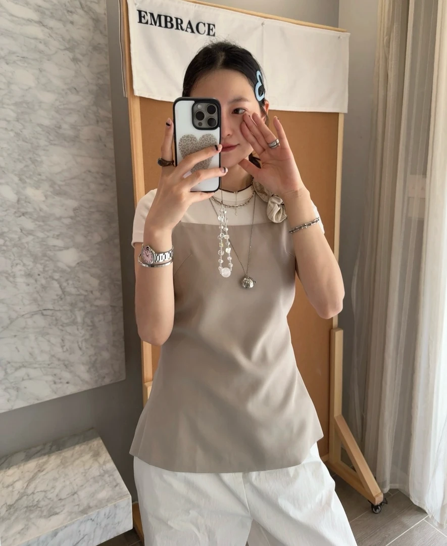 embrace韩系夏季ins杏色叠穿吊带（仅吊带）