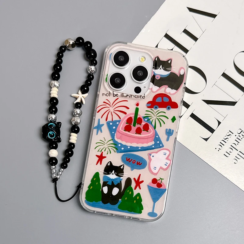 大孔白色蛋糕小猫适用苹果16手机壳iphone15华为oppo小米vivo女43