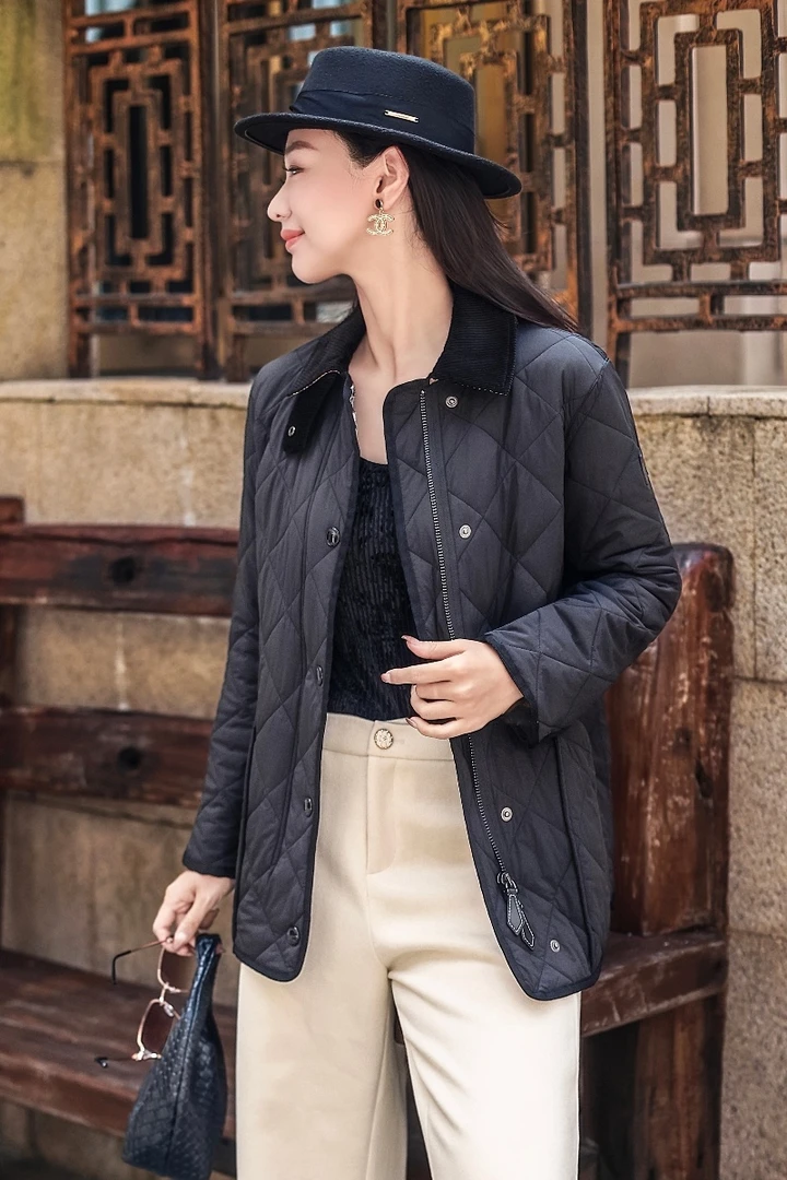 25年灯芯绒领纯色GUCANG菱格棉服女 ZJ01