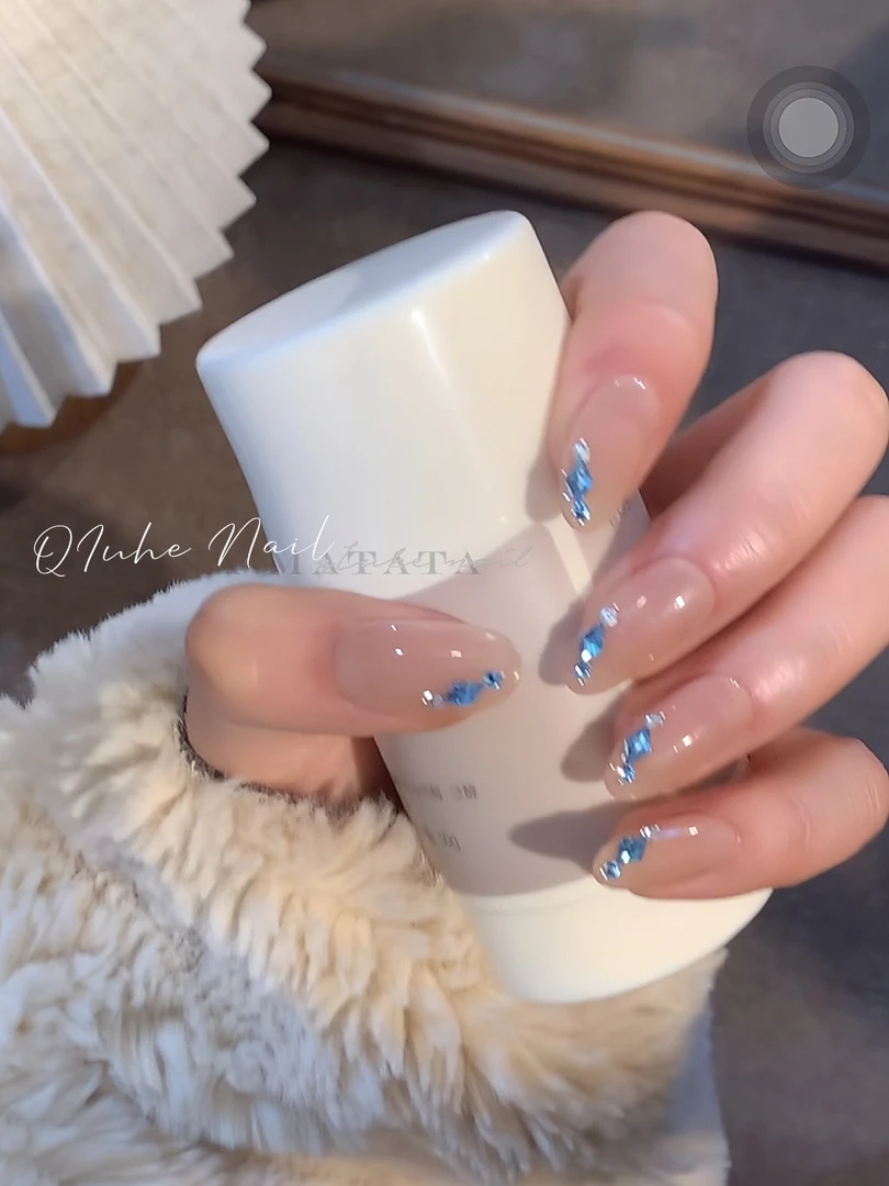 【蓝眼泪】Qiuhe-纯手工施华洛拆卸穿戴甲蓝色菱形