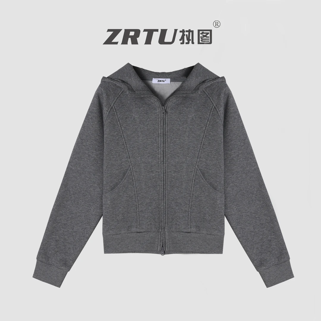 ZRTU/执图2025秋冬新款连帽加绒卫衣修身显瘦百搭休闲开衫上衣