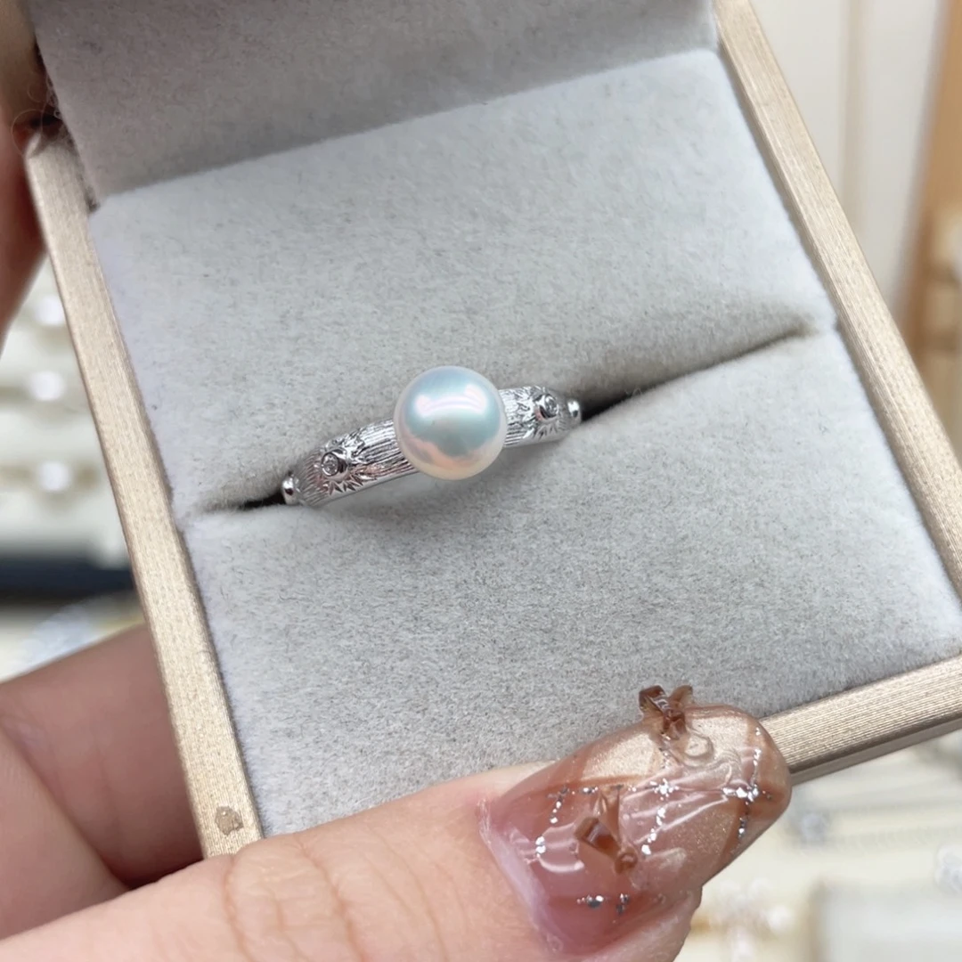 戒指淡水珍珠银S925镶嵌R9
