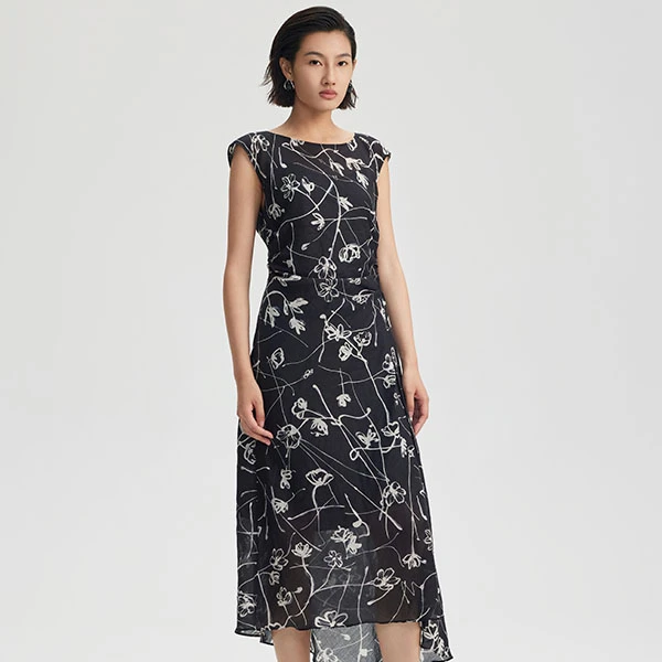 三彩3COLOUR春女时尚通勤修身棉麻混纺无袖连衣裙S25138322L30