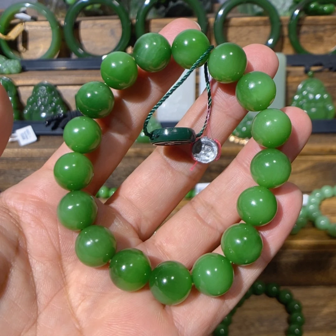 【闪购商品】吊坠(不含链)未镶嵌和田玉卡*俄料粉阳绿手串12
