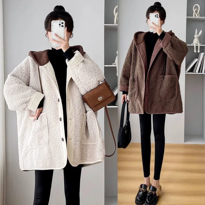 大码孕妇秋冬季加厚外套女洋气休闲宽松连帽潮妈上衣200斤时尚