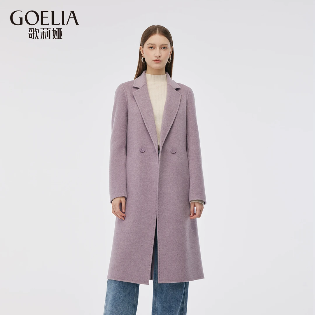歌莉娅绵羊毛修身型双面呢大衣冬季气质时尚中长款休闲1CSC6N6NA