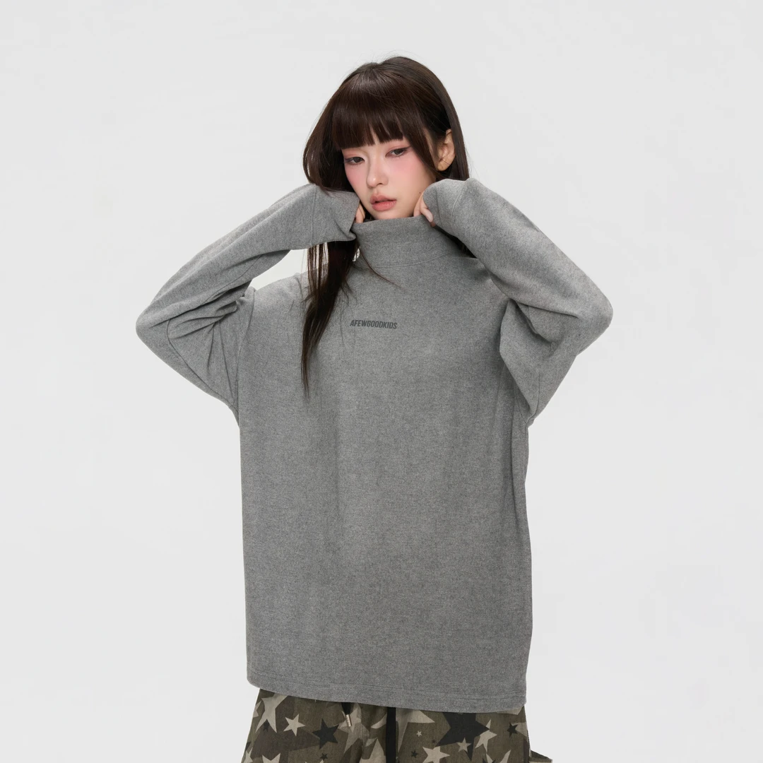 AFGK25FW德绒半高领长袖情侣早秋美式休闲简约上衣男女保暖打底衫