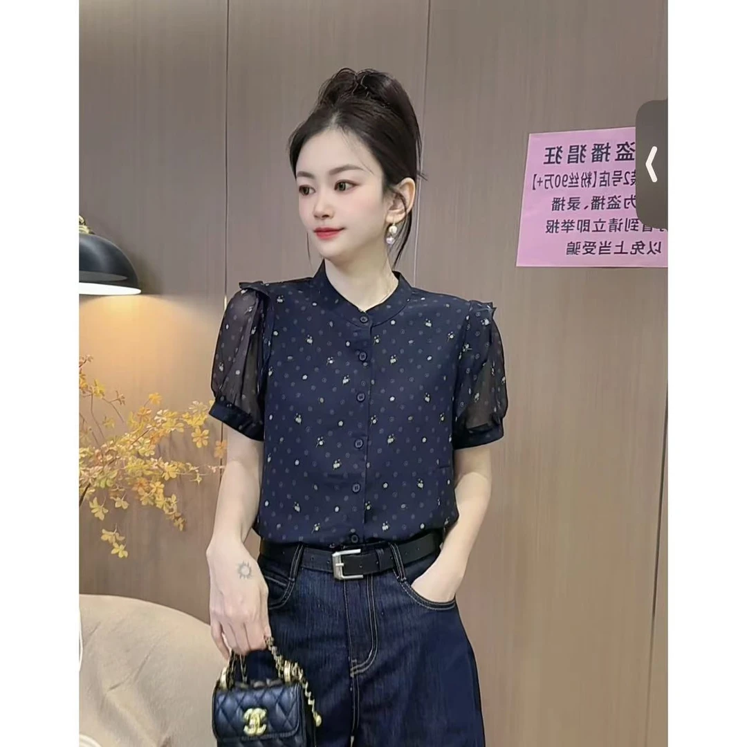 【6531】新品减龄碎花印花衬衫宽松百搭短袖（单层不透）