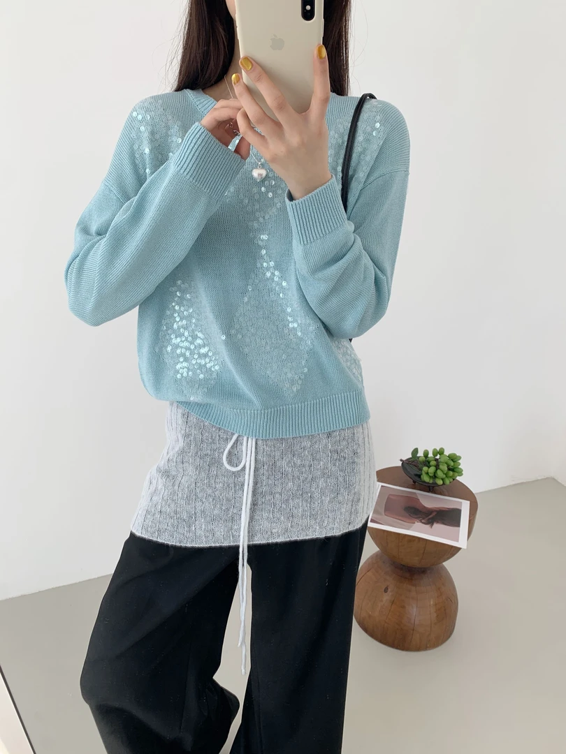 【潘潘.968890】2025年夏季新款天爽亚麻纯色亮片针织衫5.10福利